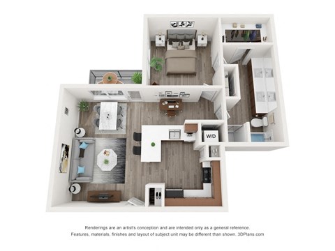 Floor plan for 1 bed, 1 bath, 847 sqft